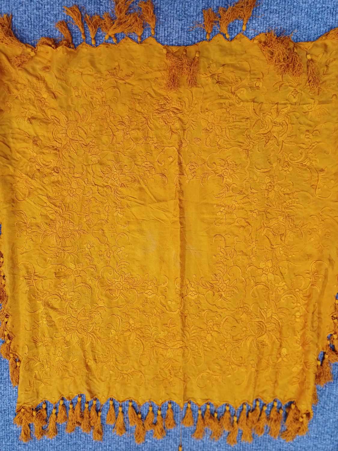 Early 20th Century Silk and Other Scarves and Shawls, comprising a yellow silk embroidered small - Image 7 of 14