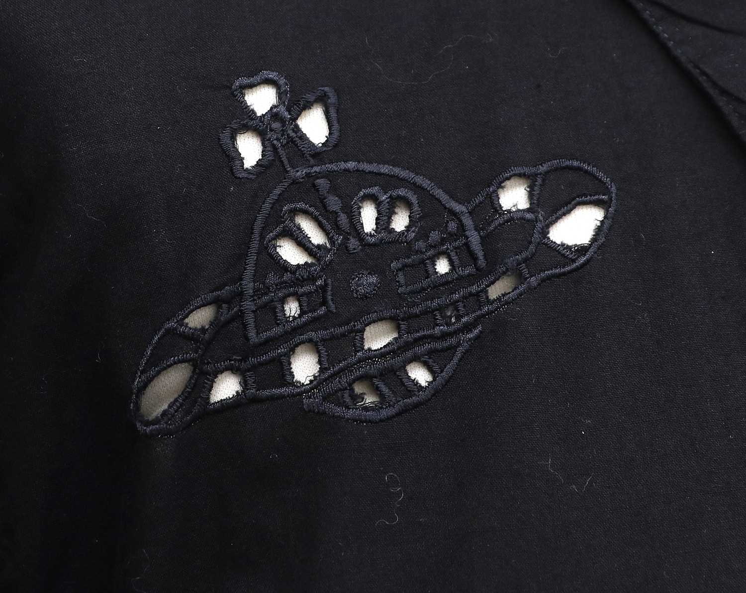 Circa 1990s Vivienne Westwood Black Cotton Long Sleeve Shirt, with cut work and embroidered orbs - Image 3 of 4