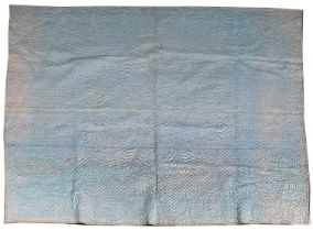 Early 20th Century Wholecloth Reversible Quilt in pale blue with mustard reverse, heavily quilted