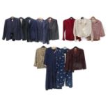 Assorted Circa 1940-50s Ladies Suits and Seperates, comprising a blue and white crepe dress with