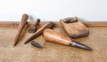 Sail and Ropemaking Tools, 19th century, comprising: Four Assorted Turned Fids, including lignum