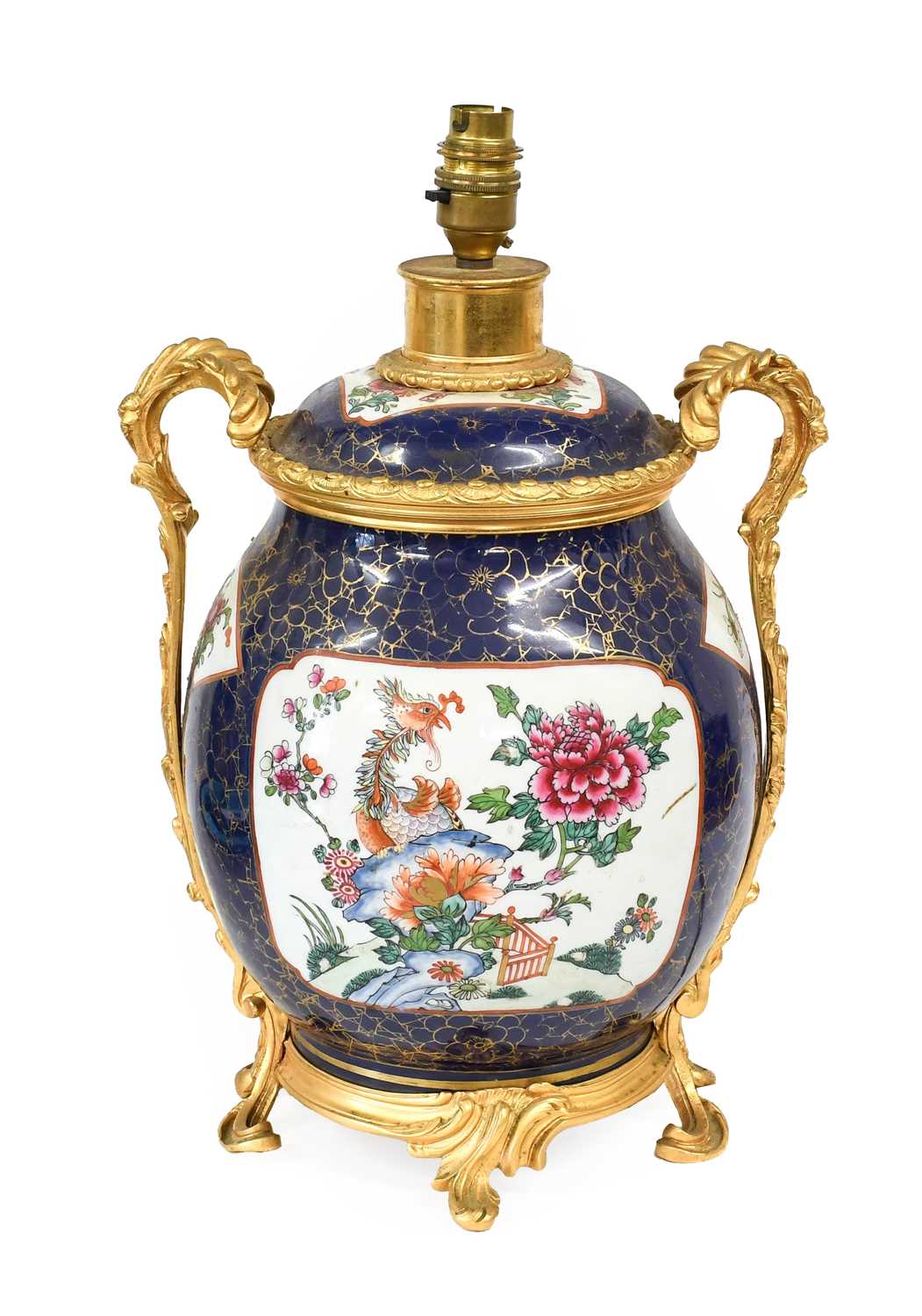 A Chinese Porcelain Ginger Jar and Cover, 18th century, with later gilt bronze mounts and now as a