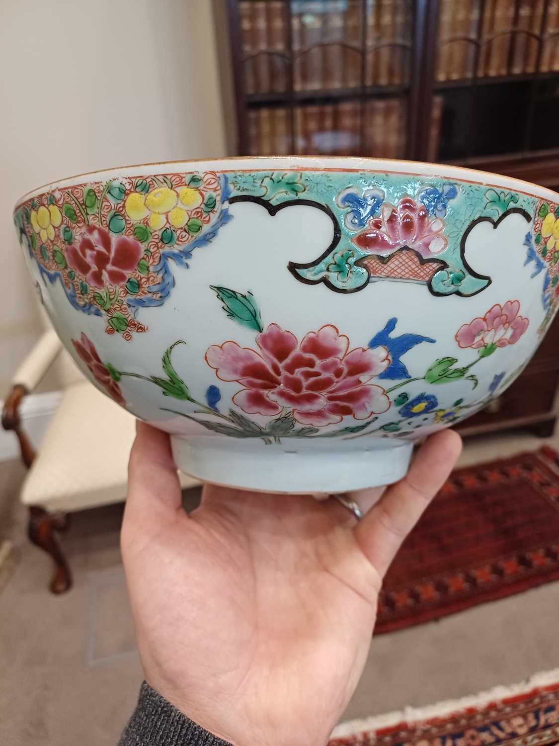 A Chinese Porcelain Bowl, Qianlong, painted in the famille rose palette with trailing peonies - Image 9 of 9