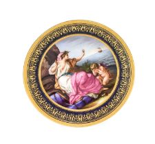 A Vienna Style Porcelain Plate, early 20th century, painted with Cupid and Aprodite in a coastal