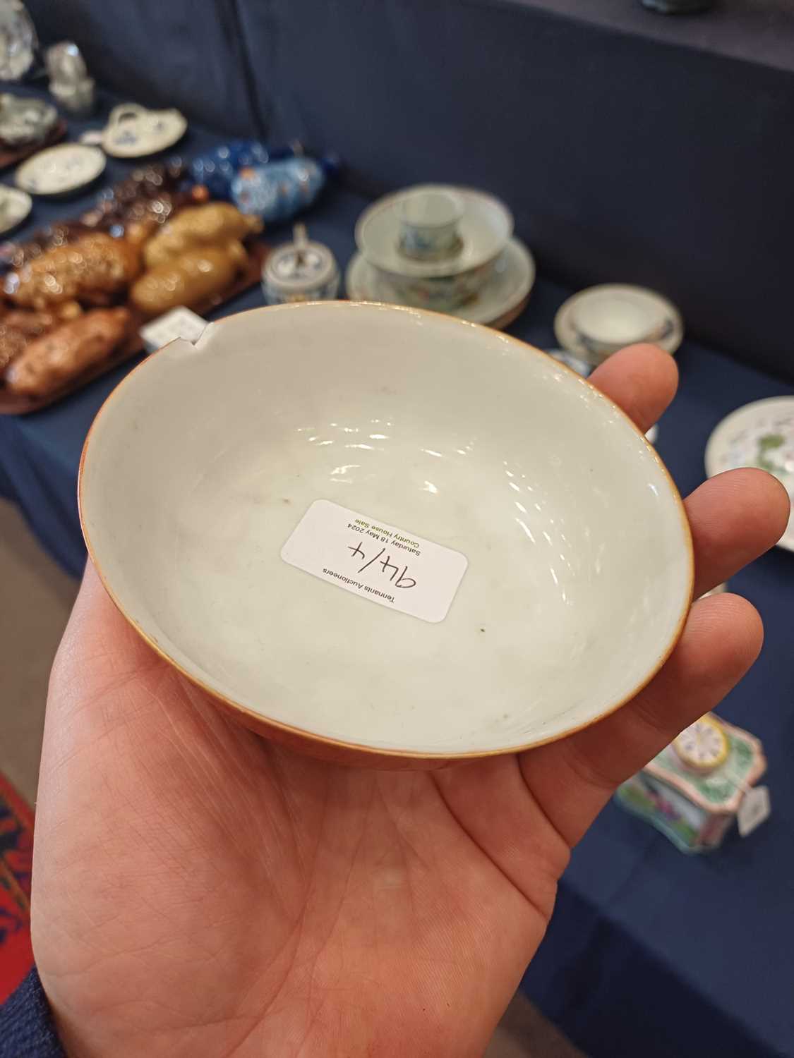 A Chinese Porcelain "Faux Bois" Bowl, 19th century, painted in red enamel with a simulated oyster - Image 13 of 18