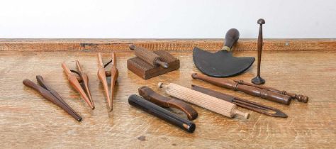 A Leather Working Tool by J Dixon, 19th century, with steel blade, brass ferule, turned hardwood