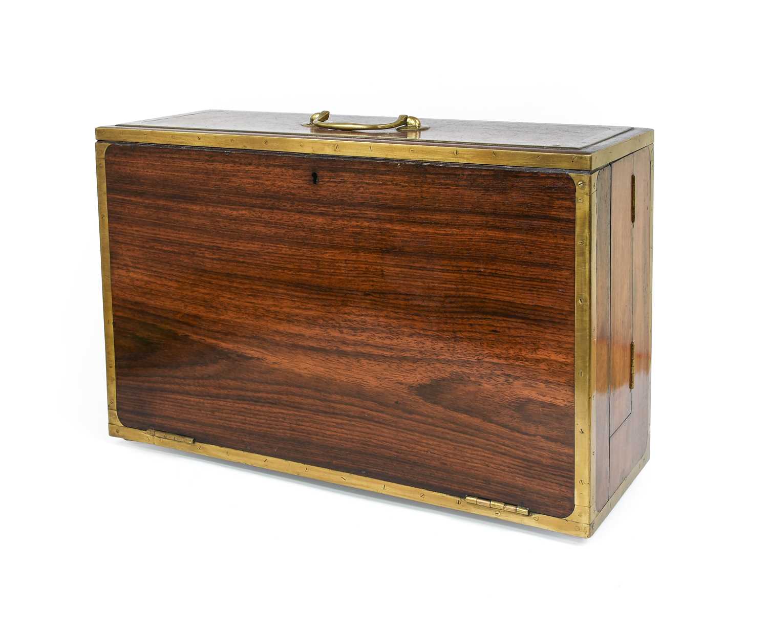 A Brass-Bound Rosewood Travelling Writing Box, 1st half 19th century, the hinged rectangular top - Image 2 of 10