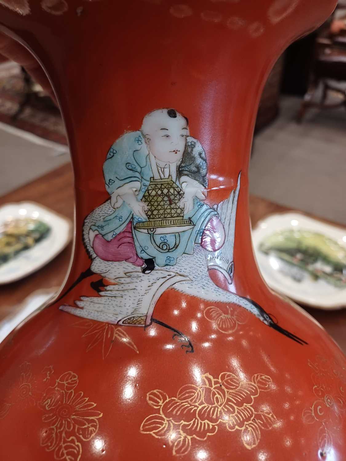 A Chinese Porcelain Baluster Vase, Qianlong reign mark but not of the period, painted in famille - Image 7 of 9