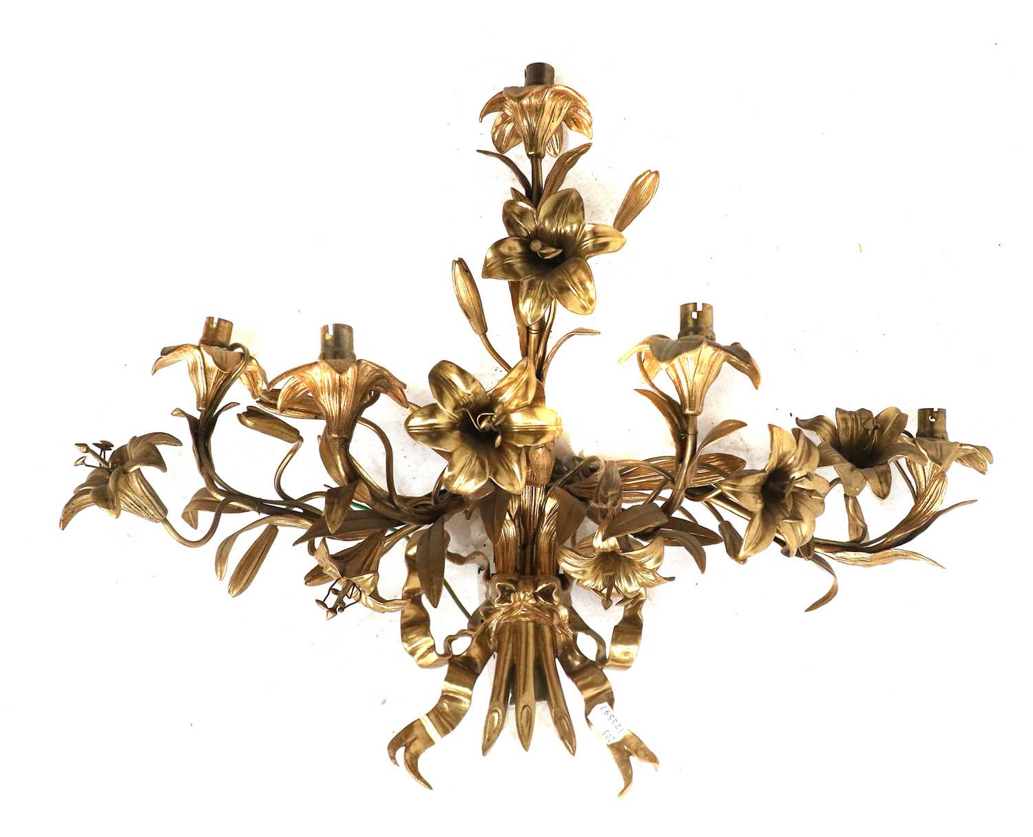 A Pair of Gilt-Metal Five-Light Wall Sconces, in Louis XVI style, as a ribbon-tied bunch of - Bild 3 aus 3