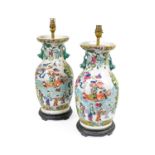 A Pair of Chinese Porcelain Vases, late 19th/early 20th century, of baluster form, the trumpet necks