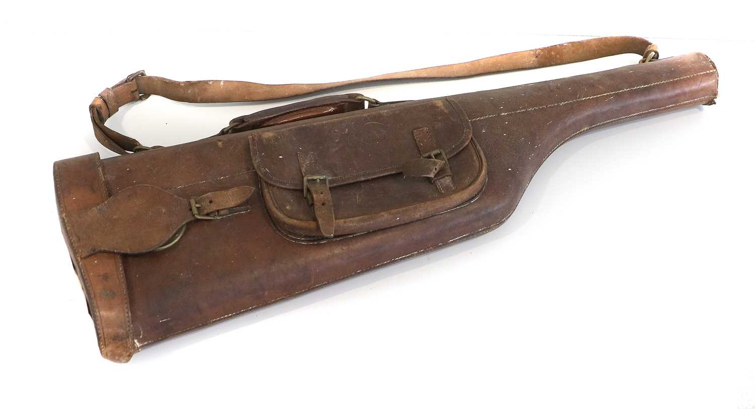 A Leather Leg-of-Mutton Gun Case, late 19th/early 20th century, with side-mounted satchel and - Image 5 of 6