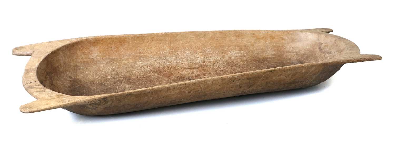 An Elm Dough Trough, 19th century, with lug handles 110cm long A Similar Bakers Tray 63cm wide A - Image 2 of 3