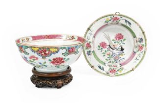 A Chinese Porcelain Bowl, Qianlong, painted in the famille rose palette with trailing peonies
