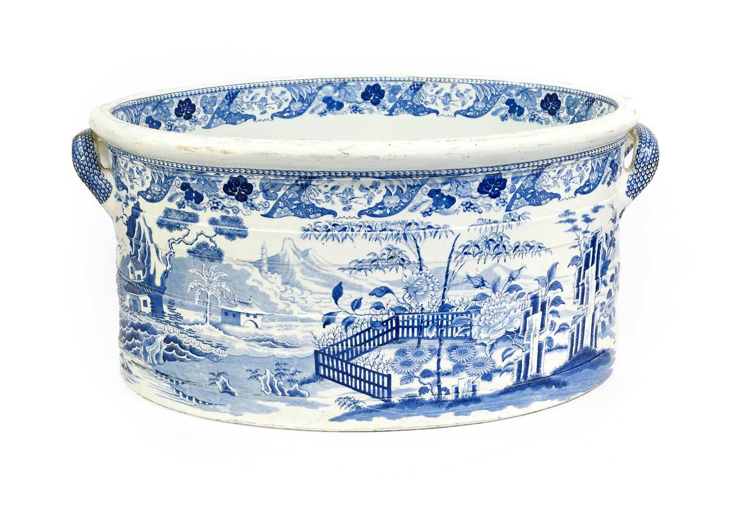 A Wedgwood Pearlware Foot Bath, circa 1820, of ovoid form, with twin lug handles and banded - Image 2 of 2