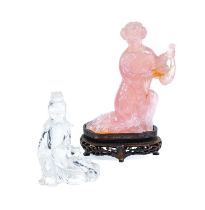 A Chinese Rock Crystal Figure of Guanyin, in 18th century style, seated wearing flowing robes