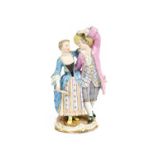 A Meissen Porcelain Figure Group, late 19th century, modelled as a dancing couple, on a rococo style