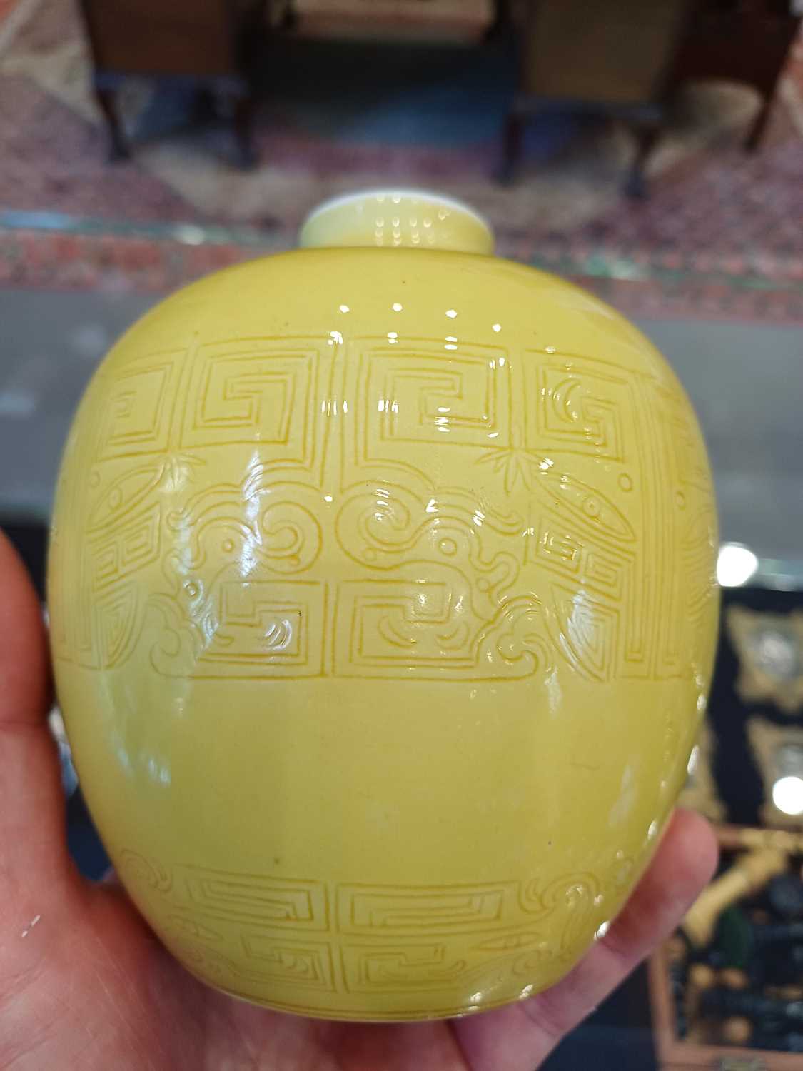 A Chinese Yellow-Ground Porcelain Vase, bears Kangxi reign mark but not of the period, of ovoid form - Image 6 of 9