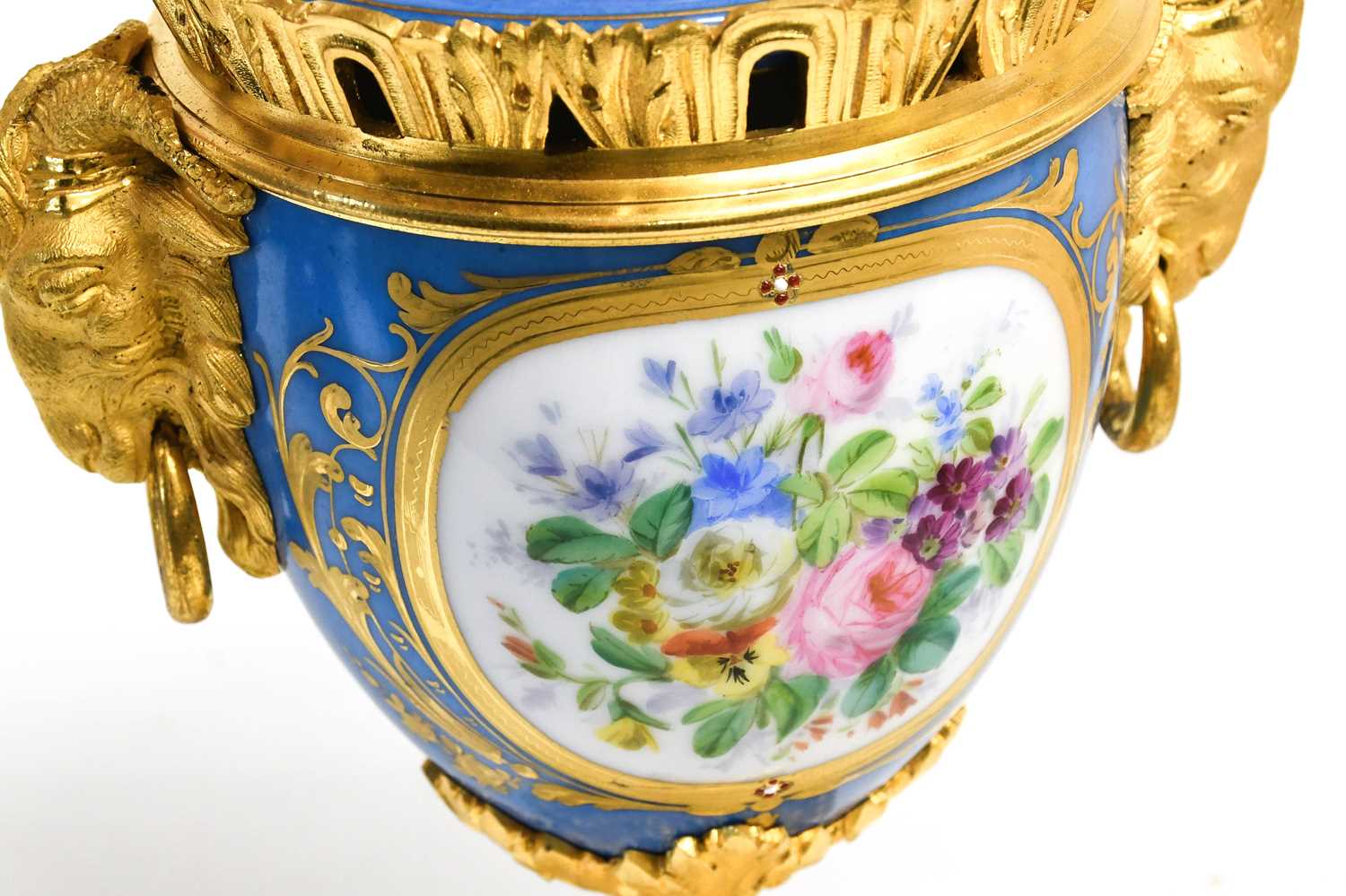 A Pair of Gilt-Metal-Mounted Sèvres-Style Porcelain Vases and Covers, 19th century, of urn shape - Image 2 of 3