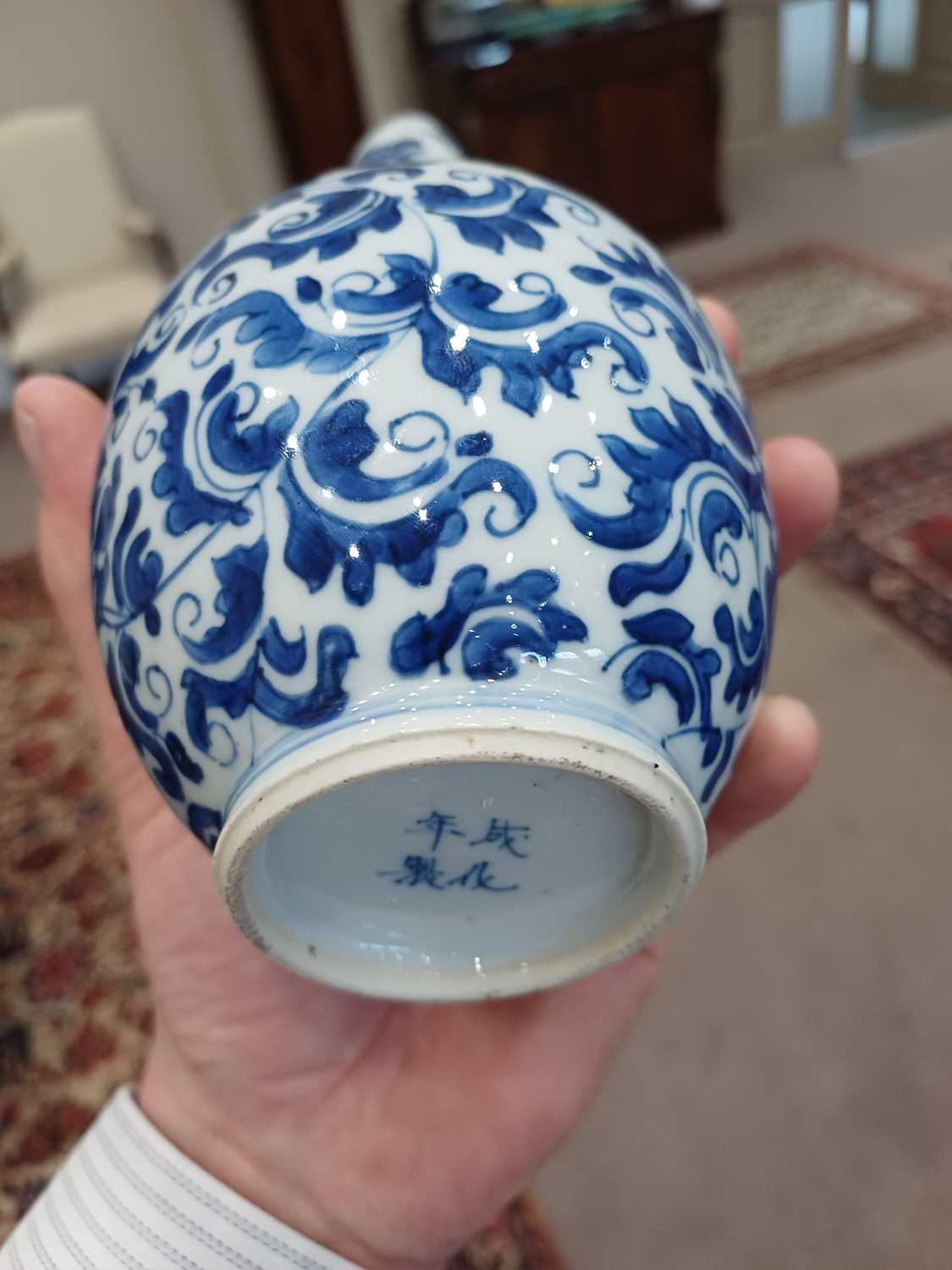 A Chinese Porcelain Bottle Vase, Chenghua reign mark but probably Kangxi, of ovoid form with - Image 4 of 10