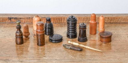 Five Assorted Treen Menthol Cones, 19th century, one labelled for Maw Pure Menthol, London largest