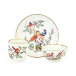 A Worcester Porcelain Coffee Cup, Tea Bowl and Saucer, decorated in the Atelier of James Giles,