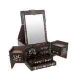 A Chinese Mother-of-Pearl-Inlaid Hardwood Travelling Dressing Table Cabinet, 19th century, of