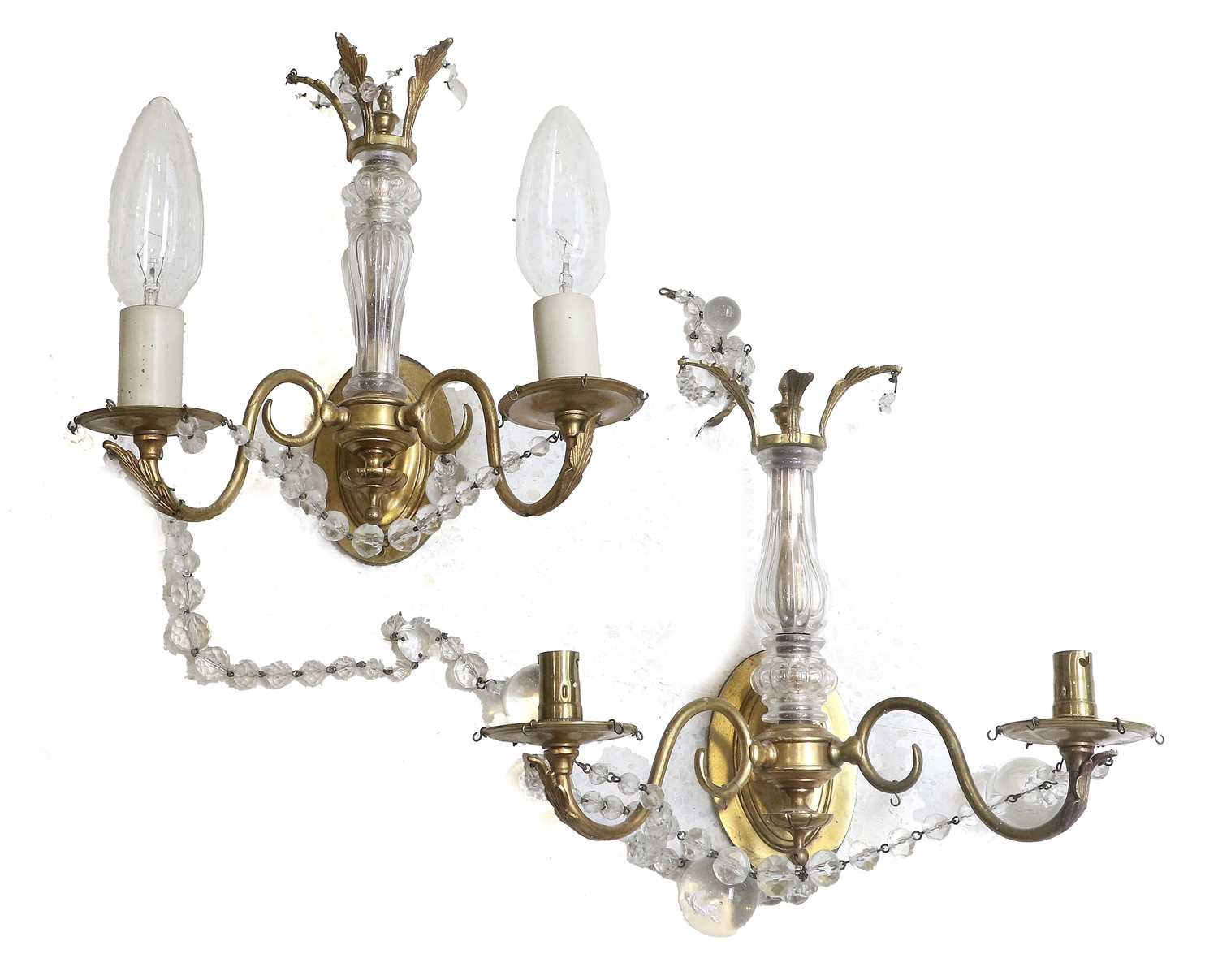 A Cut-Glass-Mounted Gilt-Metal Six-Light Electrolier, late 19th/20th century, with fluted baluster - Image 3 of 7