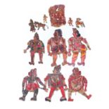 A Set of Six Indian Velum Large Shadow Puppets, early 20th century, depicting various characters