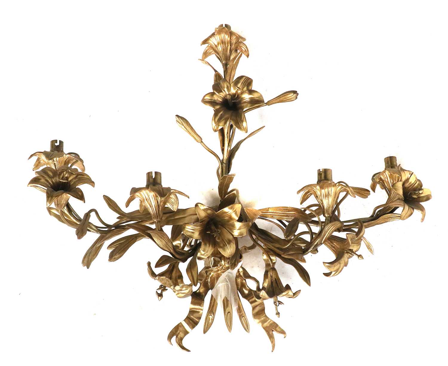 A Pair of Gilt-Metal Five-Light Wall Sconces, in Louis XVI style, as a ribbon-tied bunch of - Bild 2 aus 3