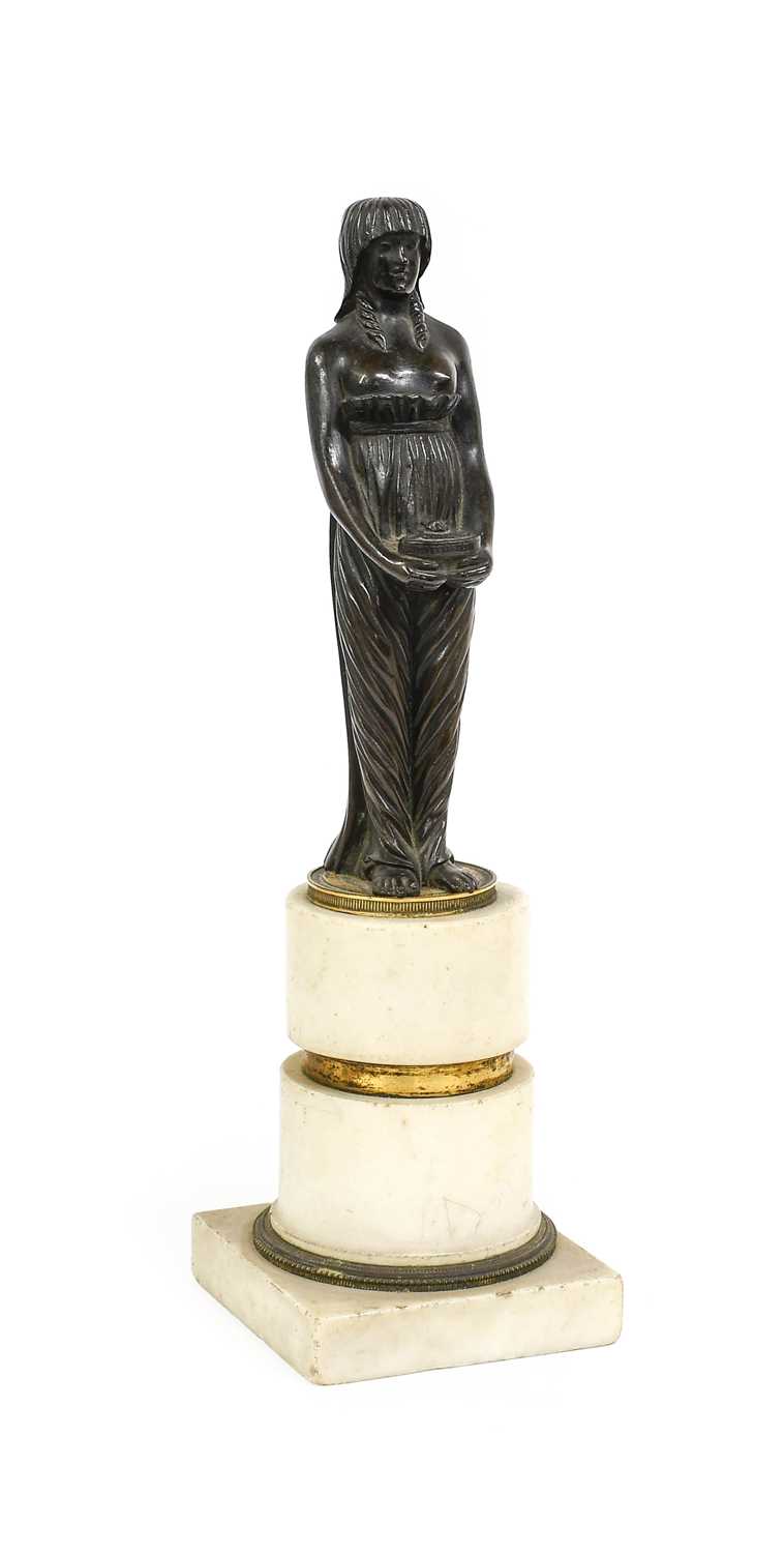French School (early 19th century): A Bronze Figure of a Maiden, standing wearing flowing robes