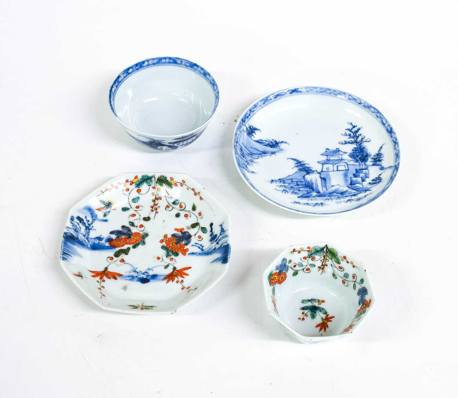 A Chinese Porcelain Dutch Decorated Teabowl and Saucer, 18th century, octagonal in form, painted - Image 2 of 10