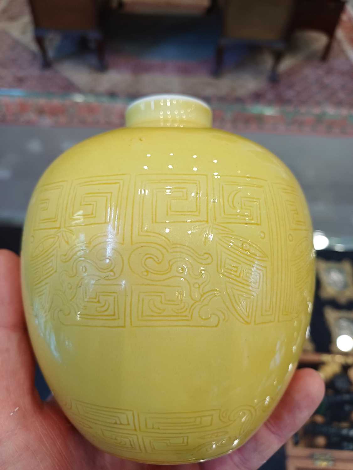 A Chinese Yellow-Ground Porcelain Vase, bears Kangxi reign mark but not of the period, of ovoid form - Image 8 of 9