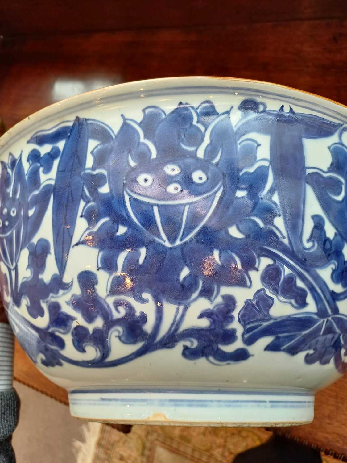 A Chinese Porcelain Punch Bowl, 19th century, with everted rim edged in copper glaze, painted in - Image 7 of 8