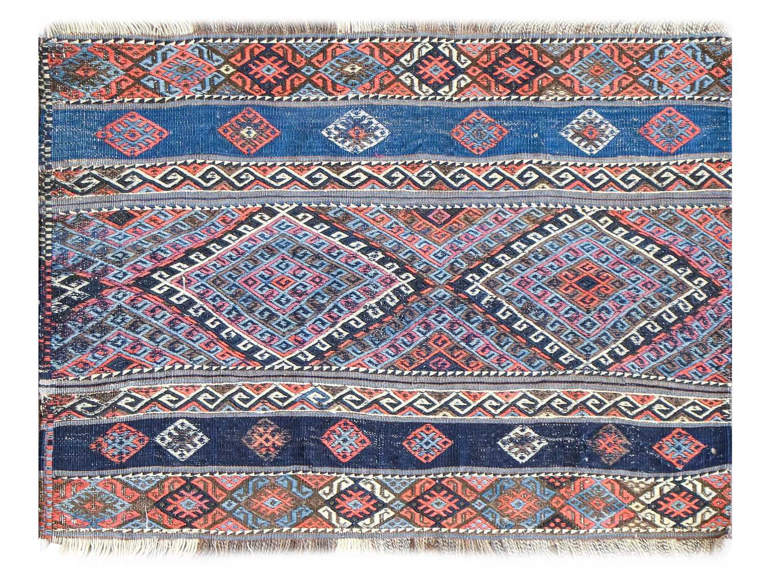 ~ Kurdish Flat Woven Rug North West Iran, circa 1930 The field comprised of polychrome bands of - Image 4 of 4