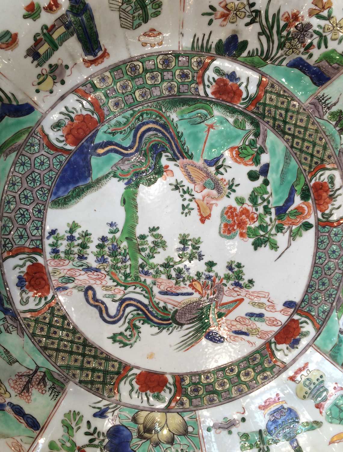 A Chinese Porcelain Dish, Kangxi, of circular form, painted in famille verte enamels with phoenix - Image 7 of 12