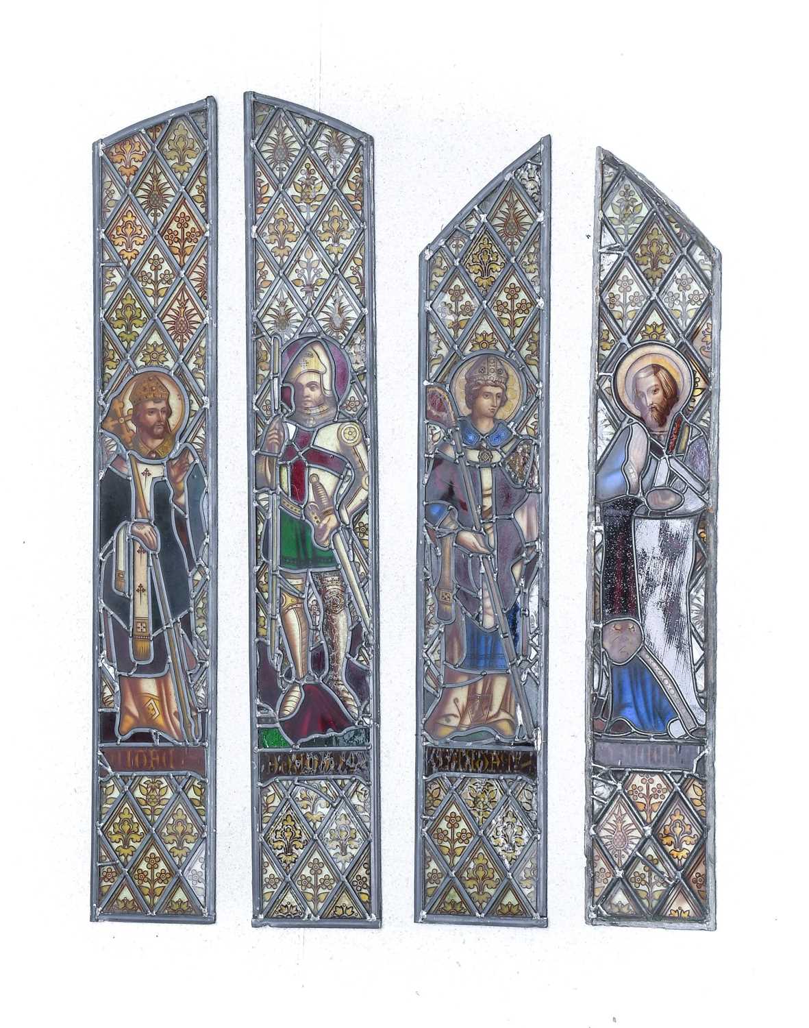 A Set of Four Victorian Stained Glass Panels, combining to form an arch, depicting St Andrew, St - Image 2 of 22
