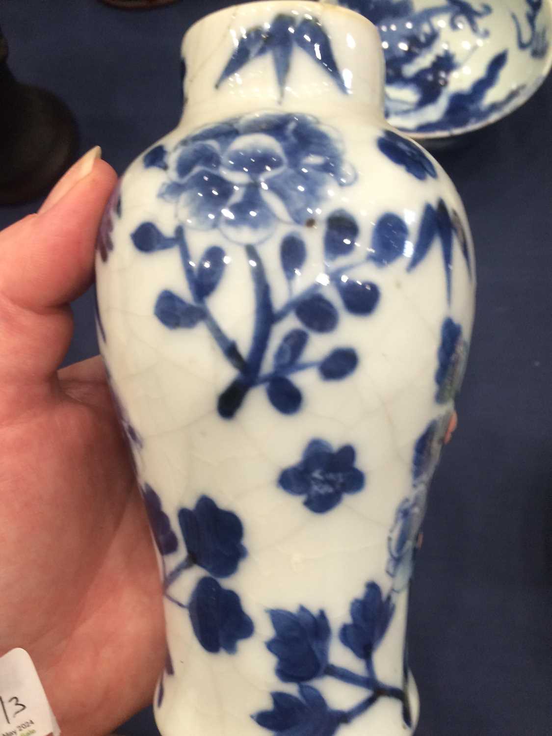 A Chinese Porcelain Yen Yen Vase, Kangxi mark but 19th century, painted in underglaze blue with lion - Image 9 of 16