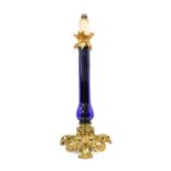 A French Gilt-Metal-Mounted Blue Glass Lamp Base, in Louis XVI style, the scroll and leaf-sheathed