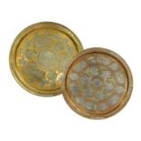 A Cairoware Tray, late 19th/20th century, of circular form, inlaid in copper and silver with