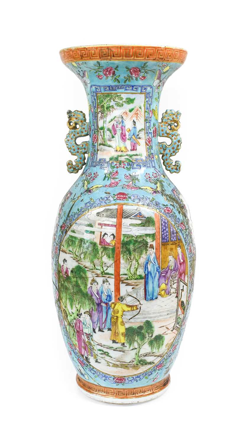 A Chinese Porcelain Vase, early 19th century, of baluster form, the flared neck with mythical