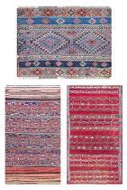 ~ Kurdish Flat Woven Rug North West Iran, circa 1930 The field comprised of polychrome bands of