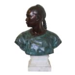 After Jean-Baptiste Carpeaux (1827-1875: A Bronze Bust of a Native, bears signature J C Carpeaux