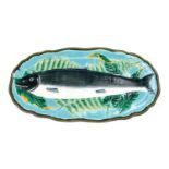 A Wedgwood Majolica Salmon Platter, circa 1880, modelled in bas-relief and picked out in coloured