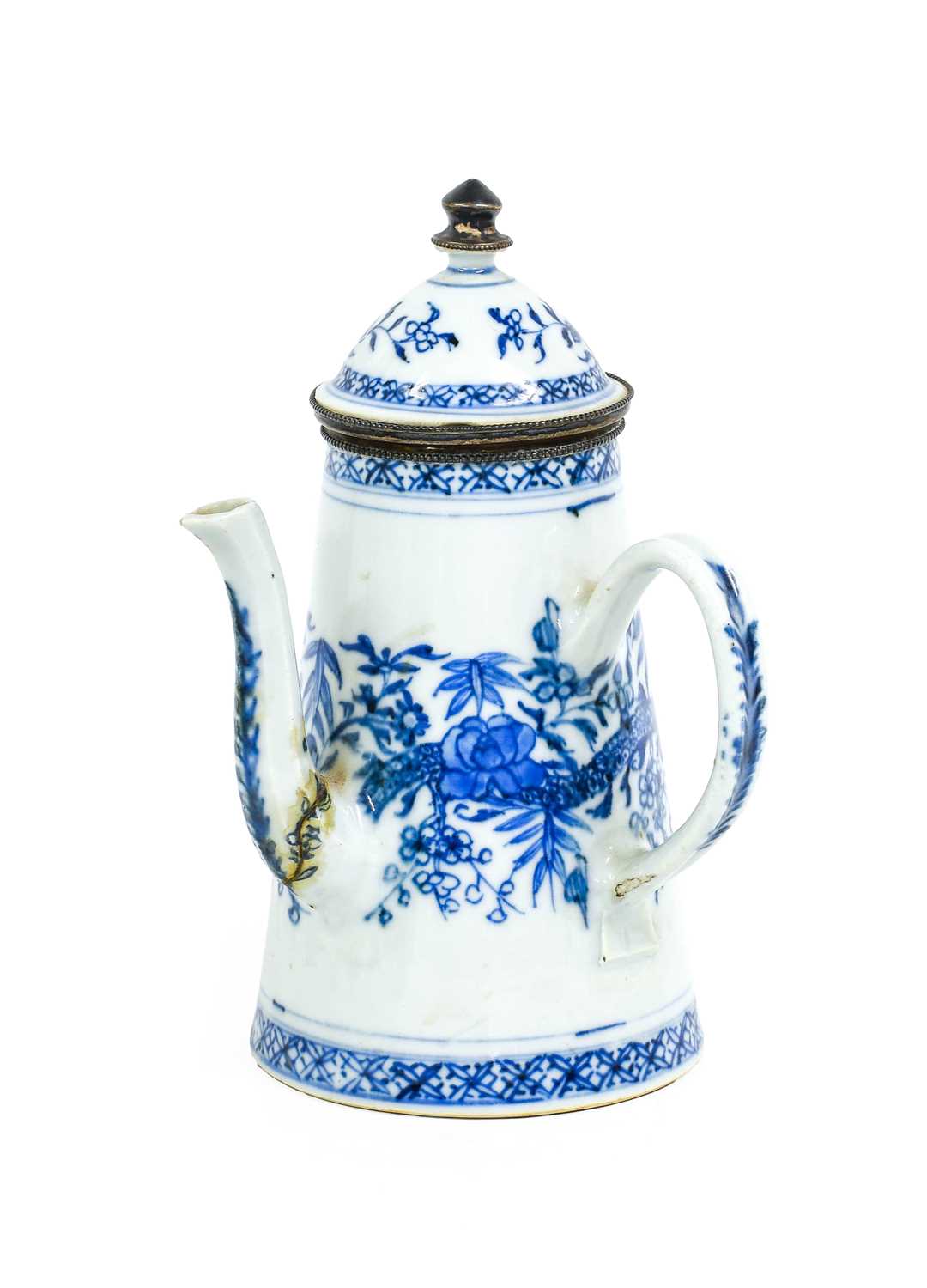 A Chinese Porcelain Coffee Pot, 18th century, of tapering cylindrical form and with reeded loop - Image 3 of 3