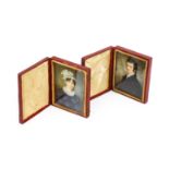 English School (19th century): Miniature Portraits of a Lady and Gentleman, bust length, she wearing
