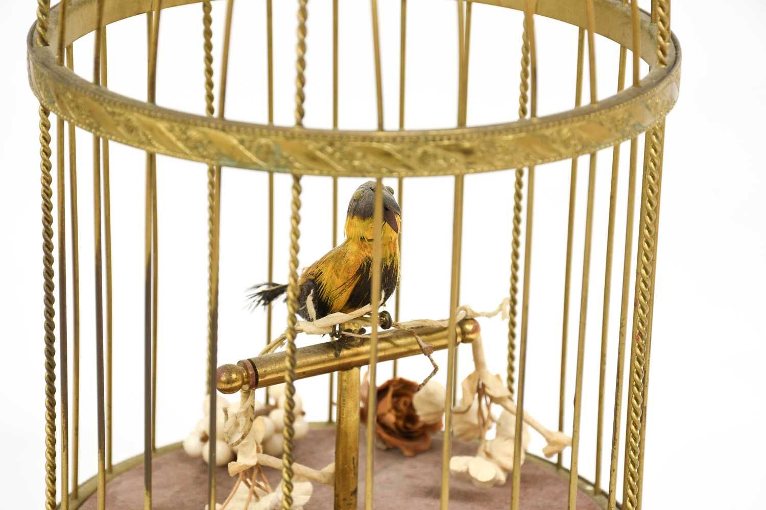A Singing Bird Automaton, 20th century, the yellow-plumed bird perched within a domed wirework - Image 2 of 2
