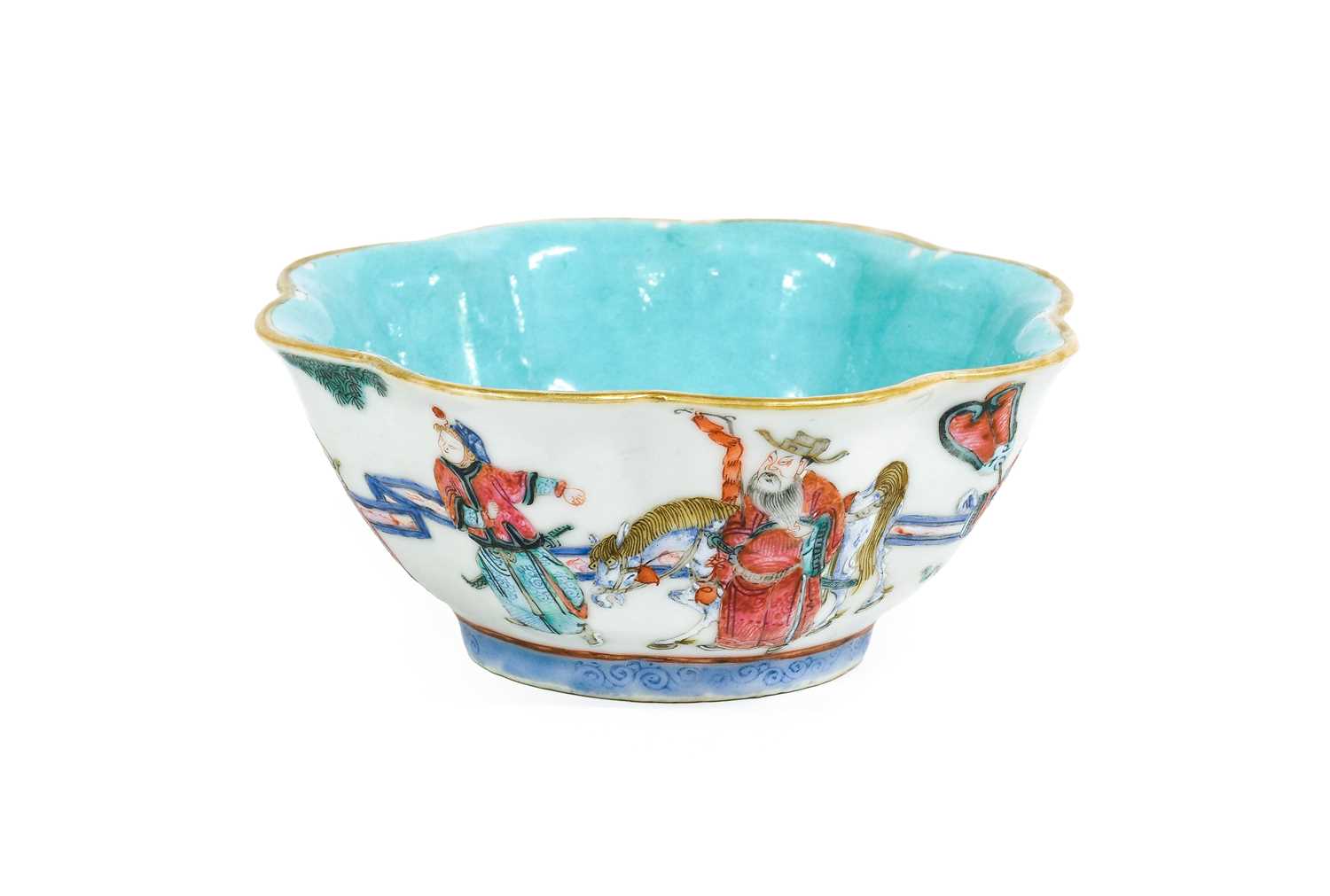 A Chinese Porcelain Bowl, Yongzheng reign mark but 19th century, lobed form and painted in famille