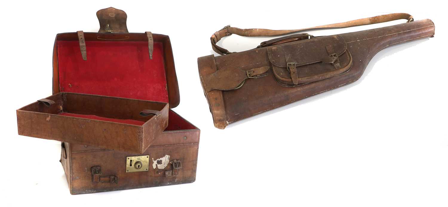 A Leather Leg-of-Mutton Gun Case, late 19th/early 20th century, with side-mounted satchel and