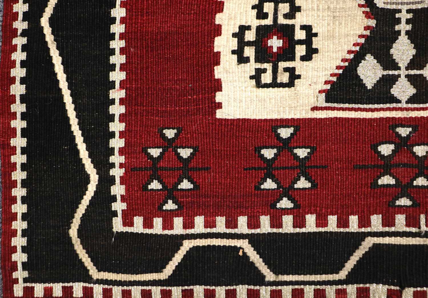 ~ Unusual Wool and Metal Thread Kilim Probably Thrace, circa 1960 The charcoal and ivory field - Image 3 of 3