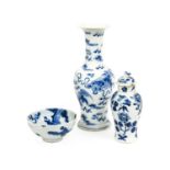A Chinese Porcelain Yen Yen Vase, Kangxi mark but 19th century, painted in underglaze blue with lion